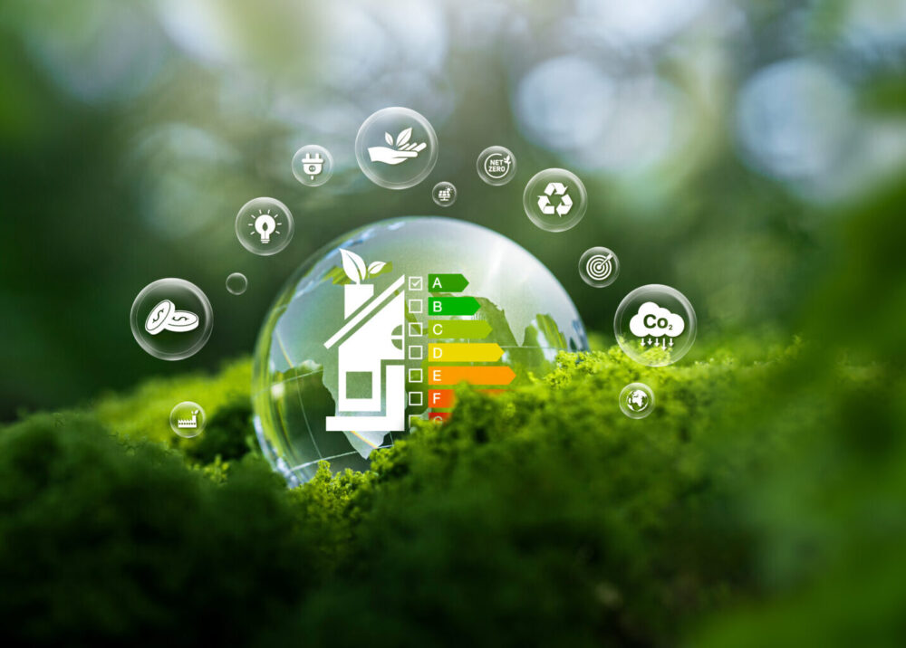 Home Improvement concept, Home Energy Efficiency, Eco-Friendly Home Improvement, Cost Savings and Green Energy Costs. Green Building for Sustainable Development.